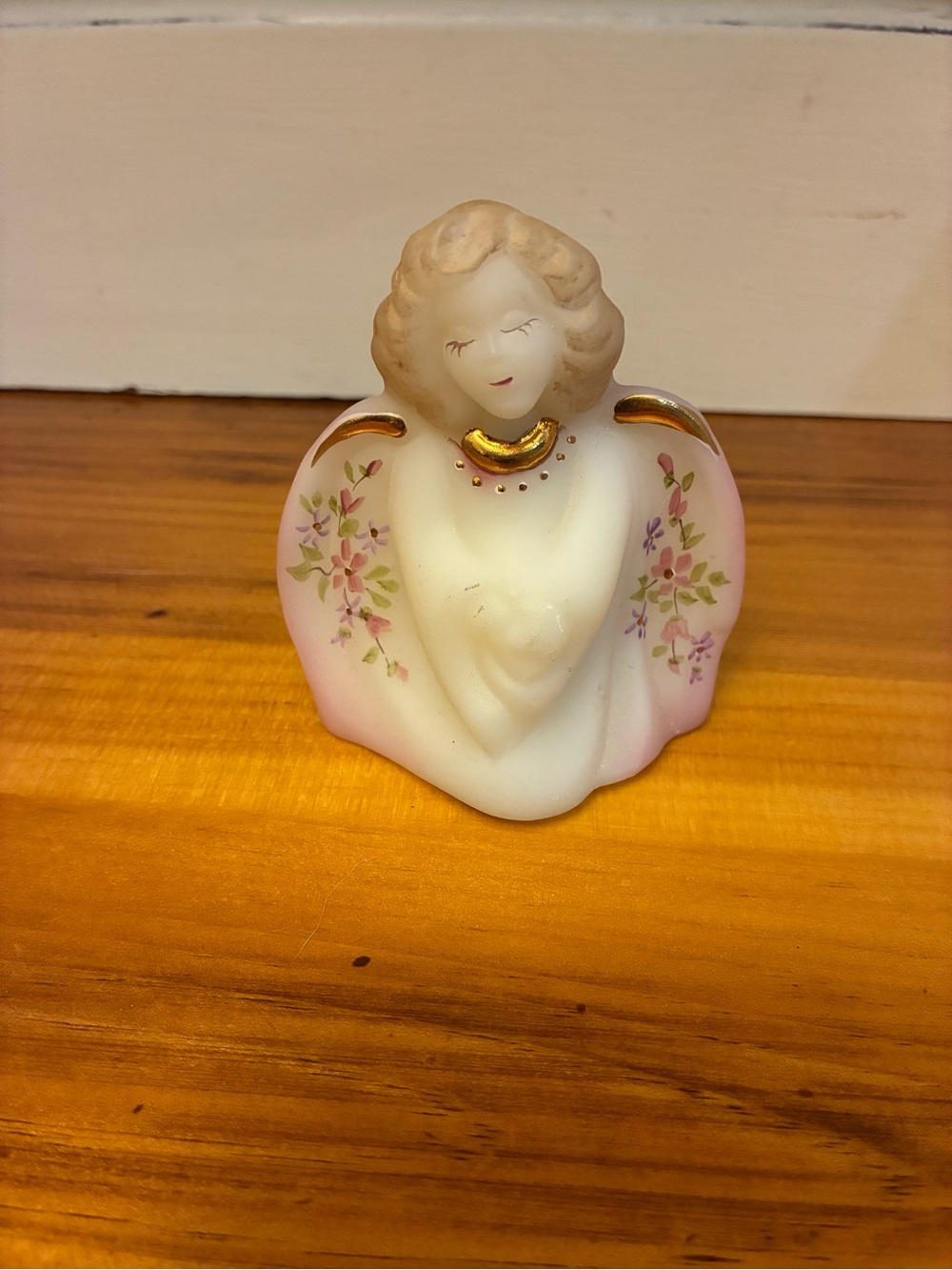 Vtg Fenton Hand Painted Guardian Angel Figurine Signed L Everson Gold Gilt Poem